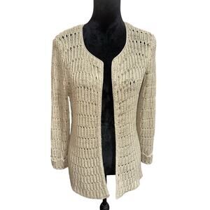 Chicos Cardigan Open Front Loose Knit Casual  lightweight Neutral Beige Sz 2/L